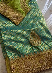 Teal & Gold Embroidered Silk Saree