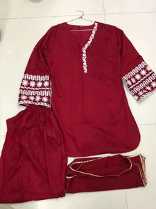 Maroon Embroidered Kurta Set