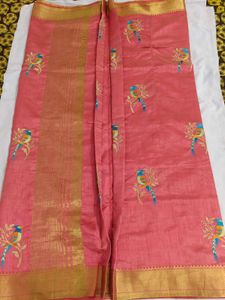 Pink Embroidered Silk Saree