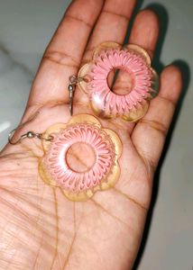 Pink Floral Acrylic Hook Earrings - Lightweight
