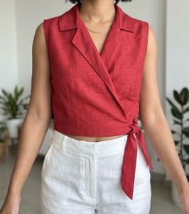 Red Wrap Sleeveless Top