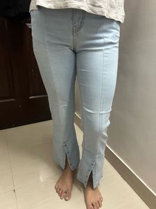 Madame Light Wash Split Hem Jeans