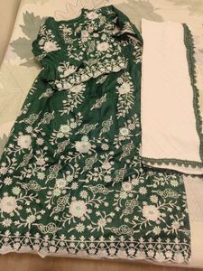 Green Chikankari Girl Ethnic Wear