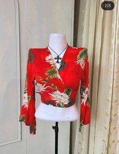 Red Floral Wrap Crop Top