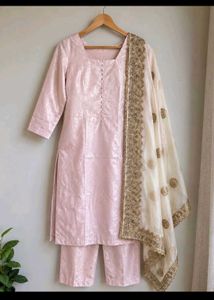 baby pink satin kurta set