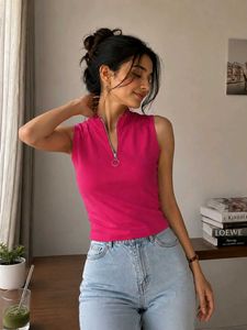 Sleeveless Zip-Up Pink Top