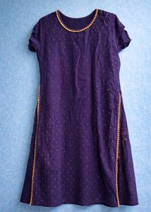 Purple Kurta with Gold Polka Dots