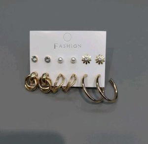 Set of 6 Pairs Gold Tone Earrings