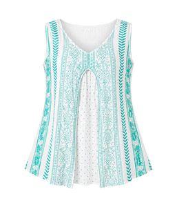 Boho Chic Sleeveless Teal Print Tunic