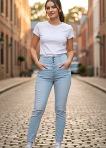 Ice Blue Coloured Skinny Ankle Length Jeans
