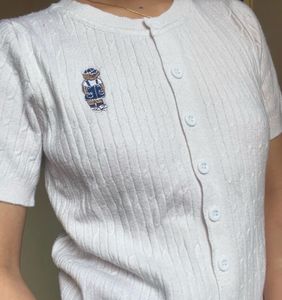 White Short Sleeve Button-Up Cardigan