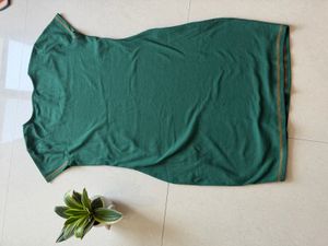 Green Ribbed Knit Dress with Embellished Shoulders