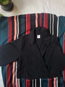 Chic Black Blazer Striped Dress