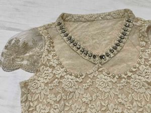 Elegant Lace Top with Embellished Collar