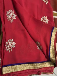 Elegant Red Lotus Embroidered Saree