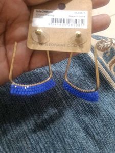 Blue Beaded Hoop Earrings single pair piece (₹300)