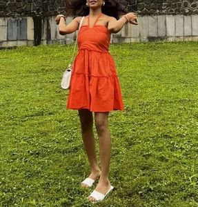Vibrant Orange Halter Neck Mini Dress
