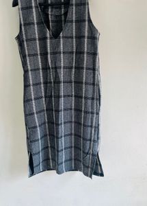 Black&amp; White Checks Winter Sweater Dress One Piece