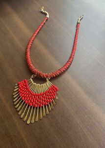 Unique Red &amp; Gold Statement Necklace