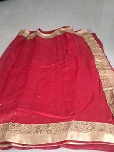 Elegant Red Saree with Gold Border