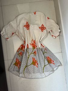 Stylish Cream Floral Print Short Kurta