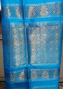 Pink Silk Saree- Blue Border with Blouse piece