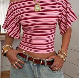 Striped Off-Shoulder Flutter Sleeve Top