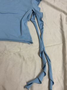 Blue Tie-Up Ruffle Sleeve crop Top