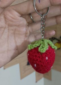 Crocheted Strawberry Keychain