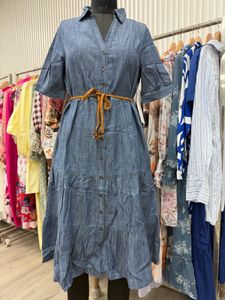 Denim Tiered Midi Dress