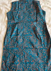 Teal &amp; Orange Printed Sleeveless Kurta