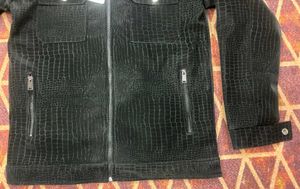 Men Black Crocodile Embossed Leather Jacket | Prem