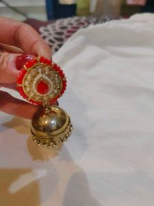 Elegant Jhumka Earrings with Red Stones