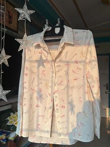White Graphic Print Button-Up Shirt