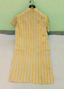 Men's Yellow &amp; White Striped Kurta
