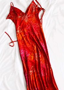 Orange Floral Mermaid Maxi Dress