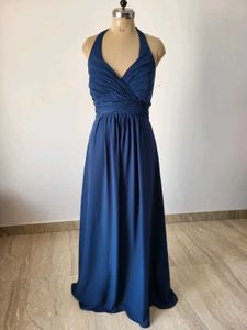 Elegant Navy Blue Halter Neck Maxi Dress