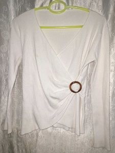 Chic White Wrap Top with Ring Detail
