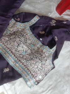 Embroidered plazzo crop shrug dress