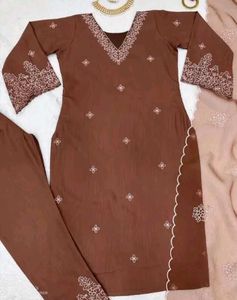 Elegant Brown Kurta Set with Dupatta