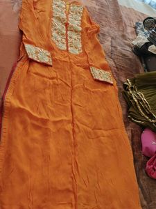 Elegant Orange Embroidered Kurta