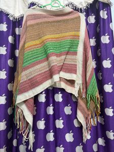 Striped Knit Poncho Cape