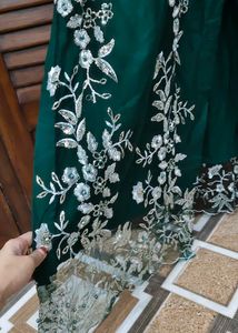Elegant Green Kurta with Silver Embellishments
