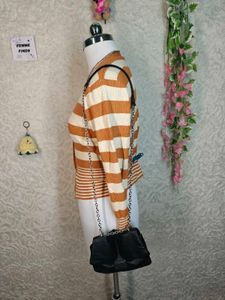 Striped V-Neck Button-Up Cardigan