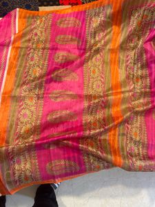 Elegant Pink &amp; Orange Silk Saree