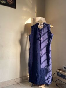 Navy Blue Floral Print Sleeveless Kurta