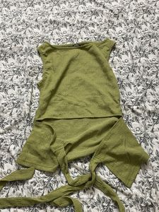 Olive Green Textured Sleeveless Top