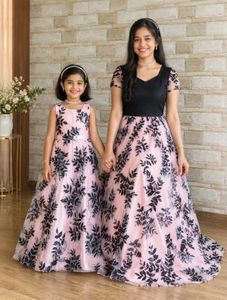sisters  Matching Pink &amp; Black Floral Gown Combo