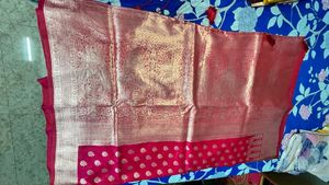 Vibrant Pink Silk Saree with Gold Motifs
