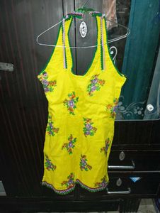 Yellow Floral Halter Neck kurti